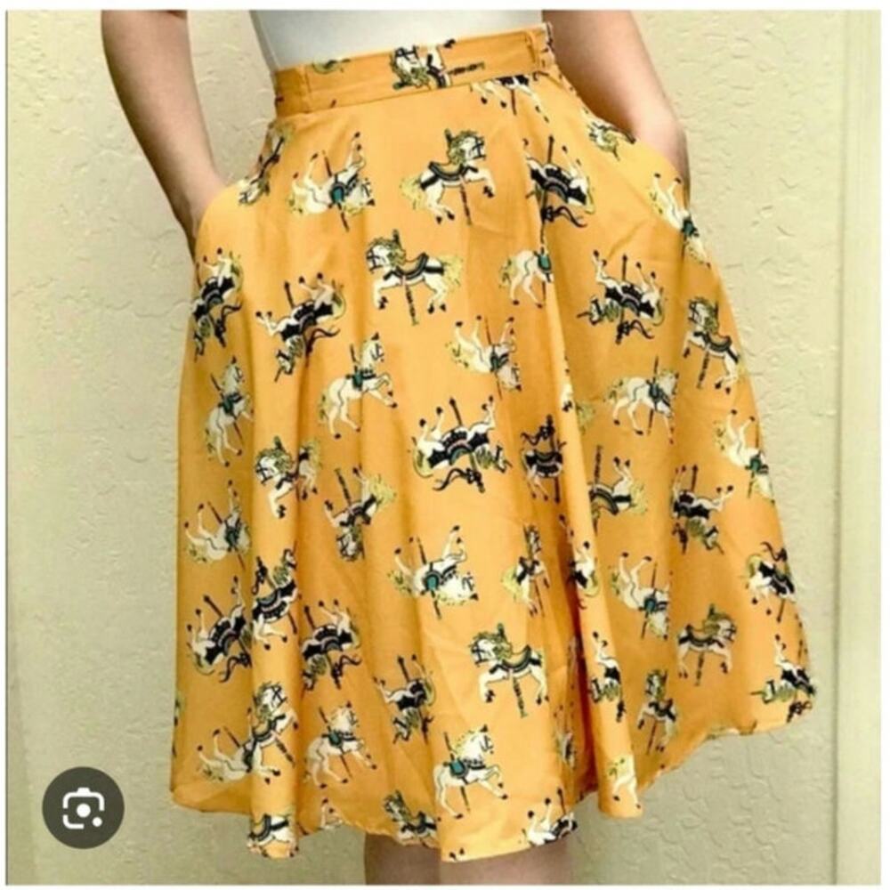 ANTHROPOLOGIE MODCLOTH CARROUSEL HORSE PRINT SKIRT, SIZE M